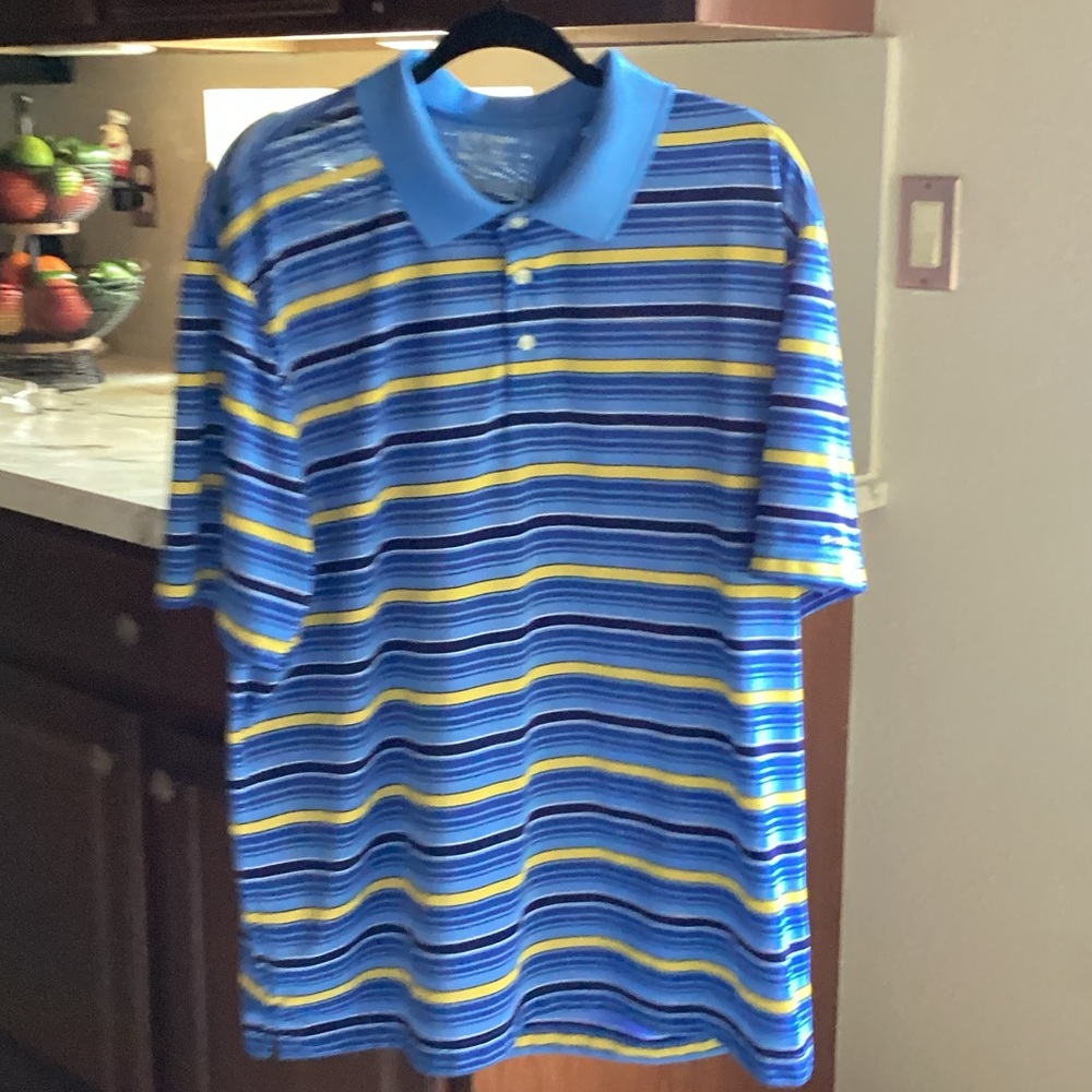 Blue and Yellow Striped Men's Polo Shirt by Chaps Golf Size XXL